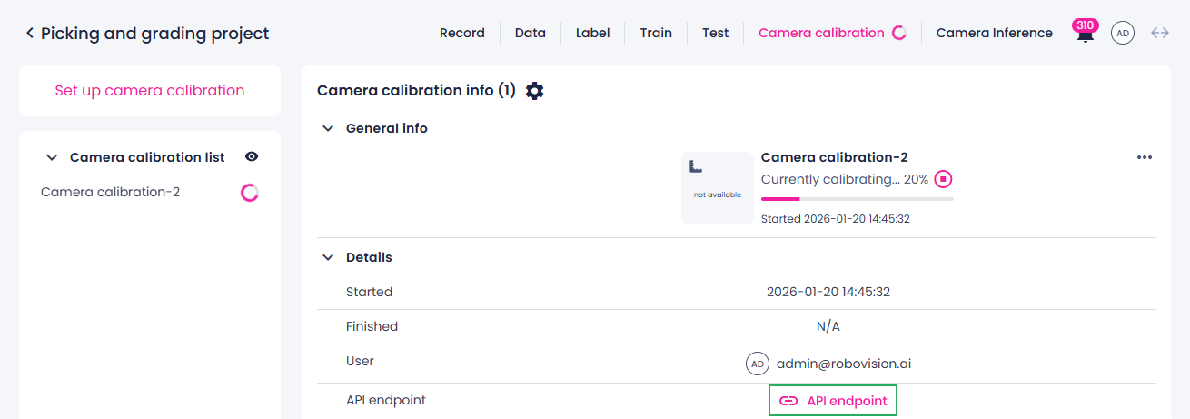 Camera calibration info