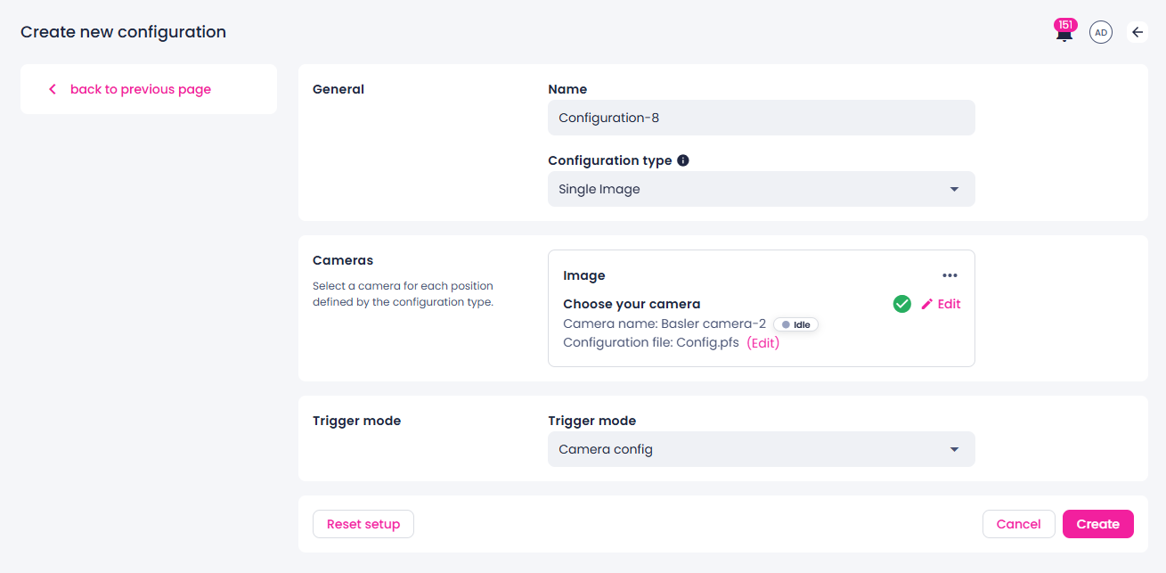 Save camera configuration