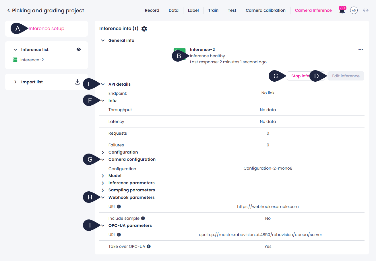 Camera inference details page