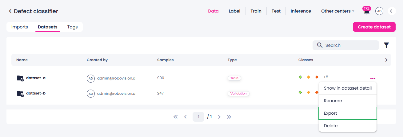 Export datasets