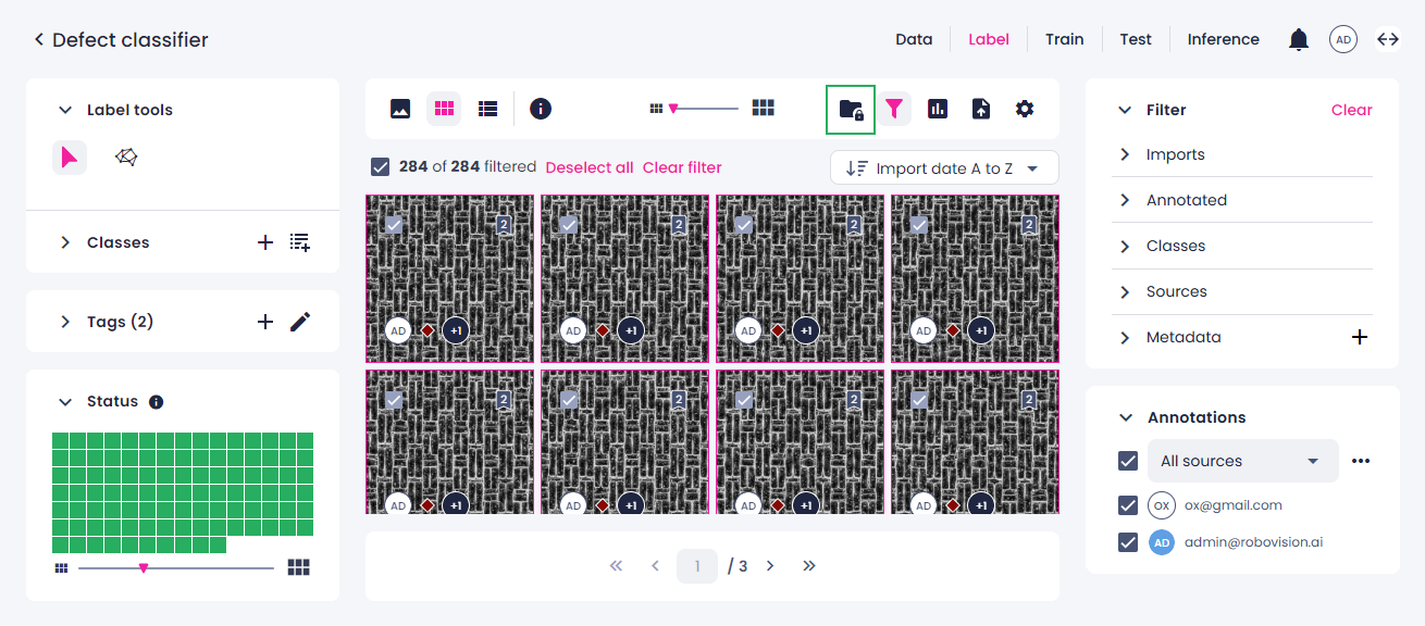 Datasets button