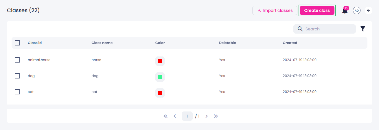 Create classes button
