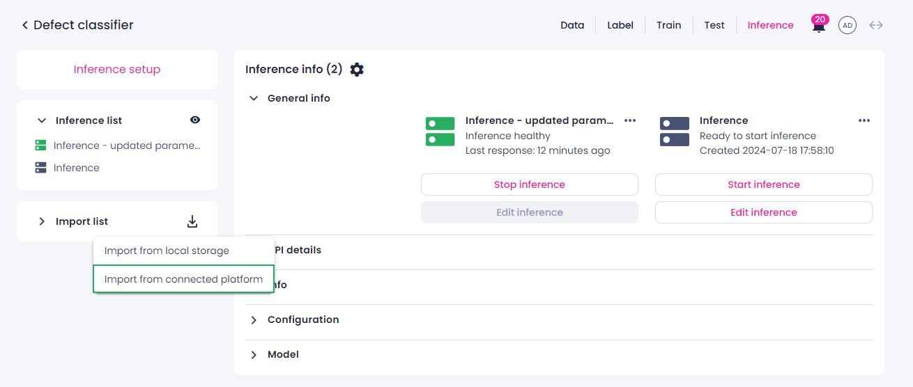 Import from connected platform