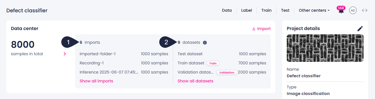 Import and dataset lists