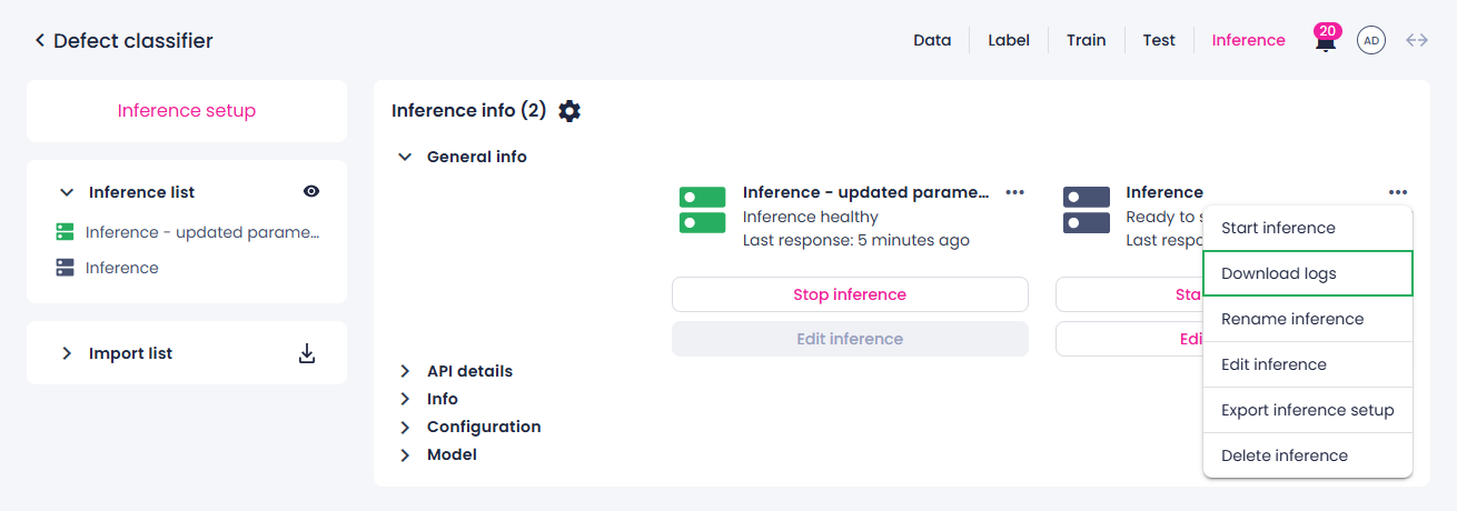 Download inference logs