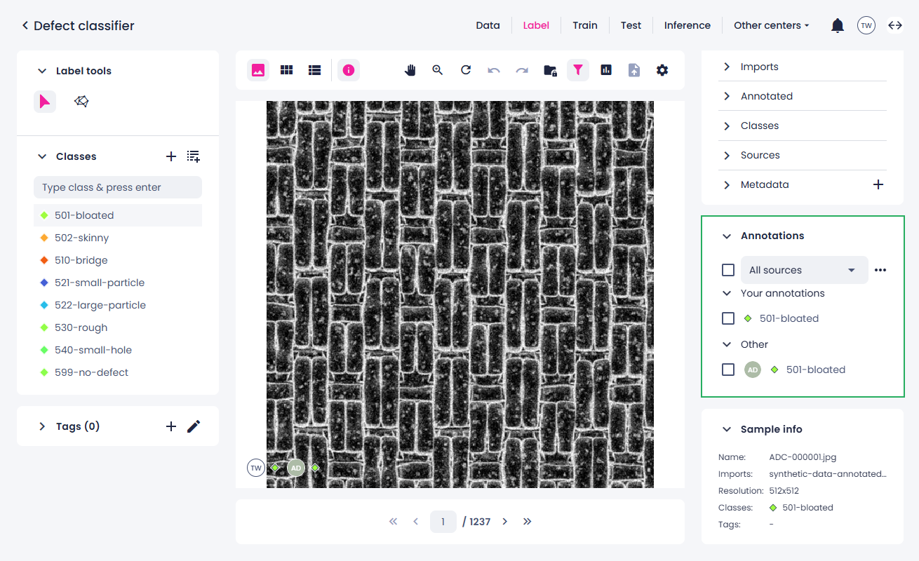 Annotations list in single view