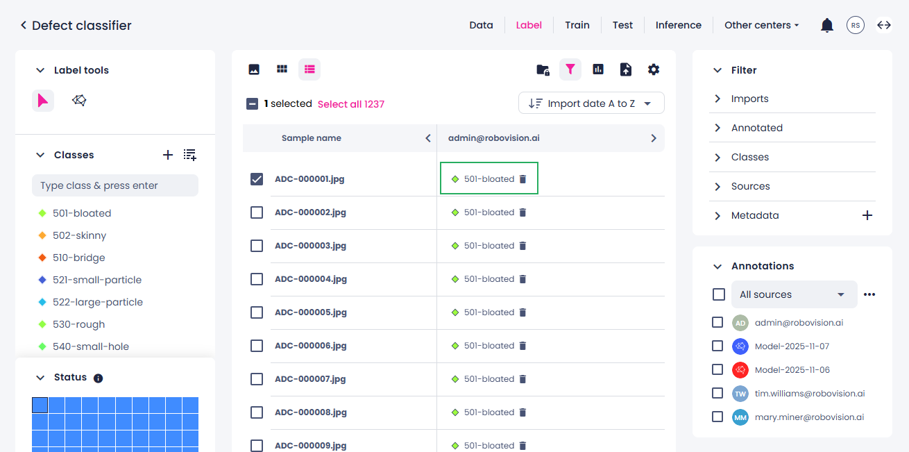 Delete labels in list view