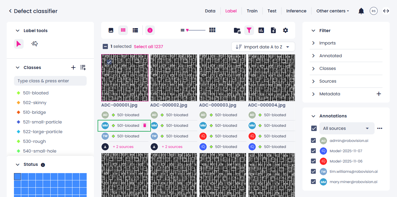 Delete labels in thumbnails view