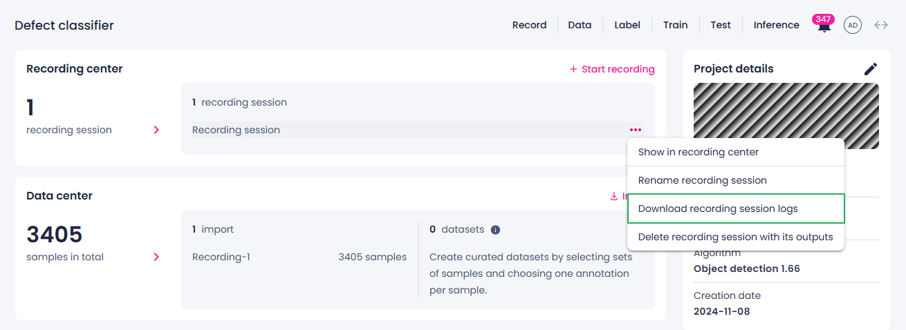 Download recording logs