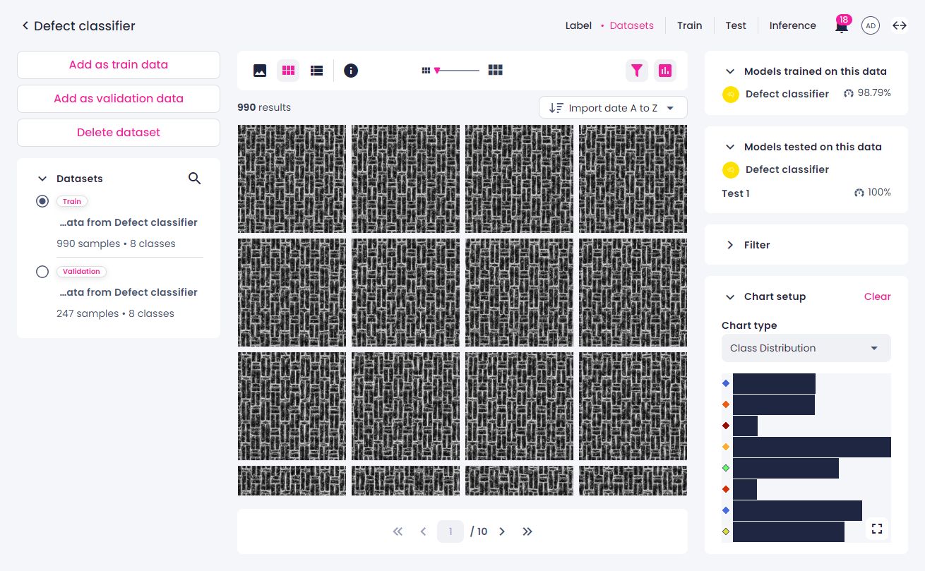 Datasets page