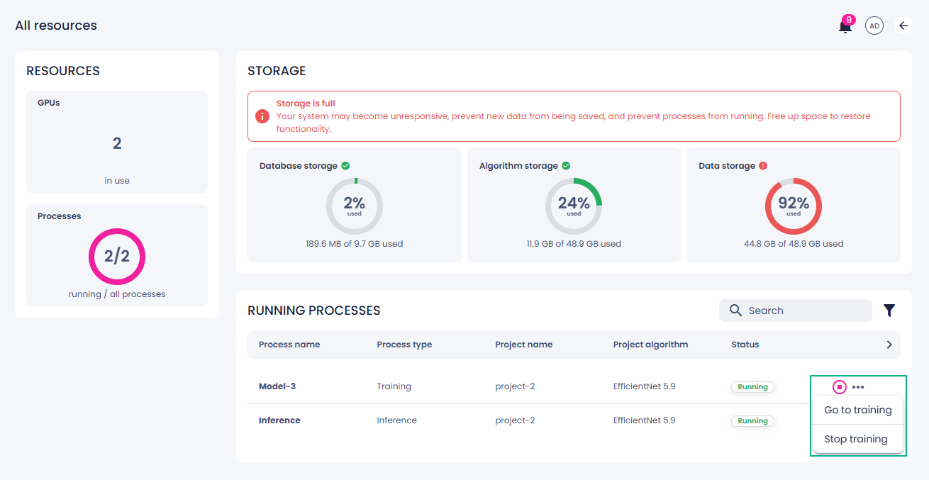 Managing running processes