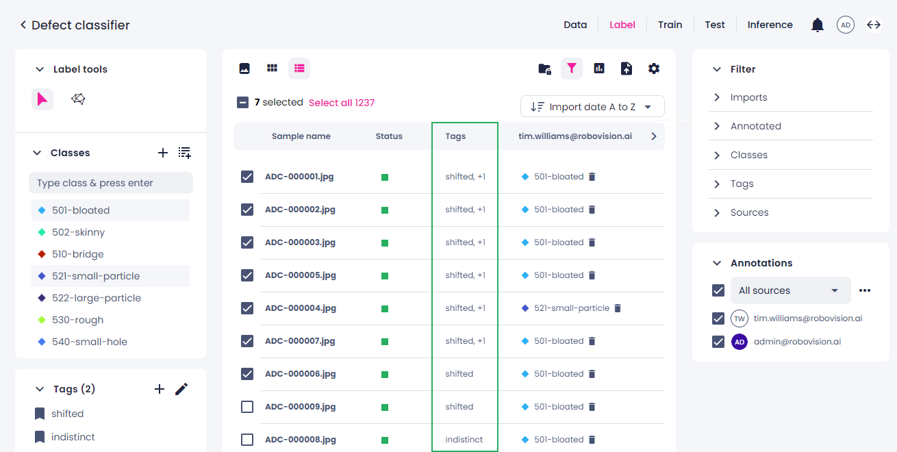 Tags in list view